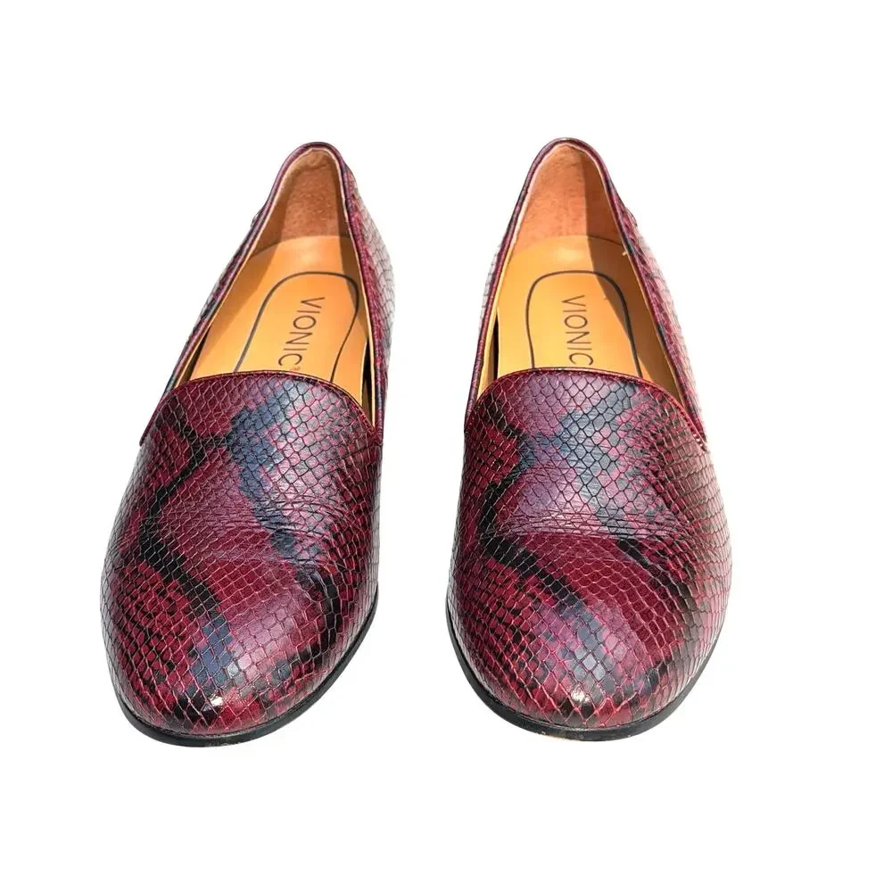 VIONIC Willa Boa Red Snakeskin Leather Slip-On Loafers Flats Comfort Shoe